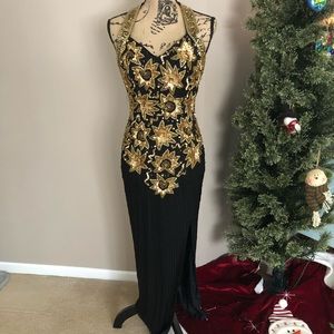 Pageant Shop Black & Gold Beaded Formal Dress